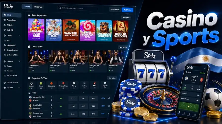 Stake en Argentina con Slots Live Casino y Sportsbook